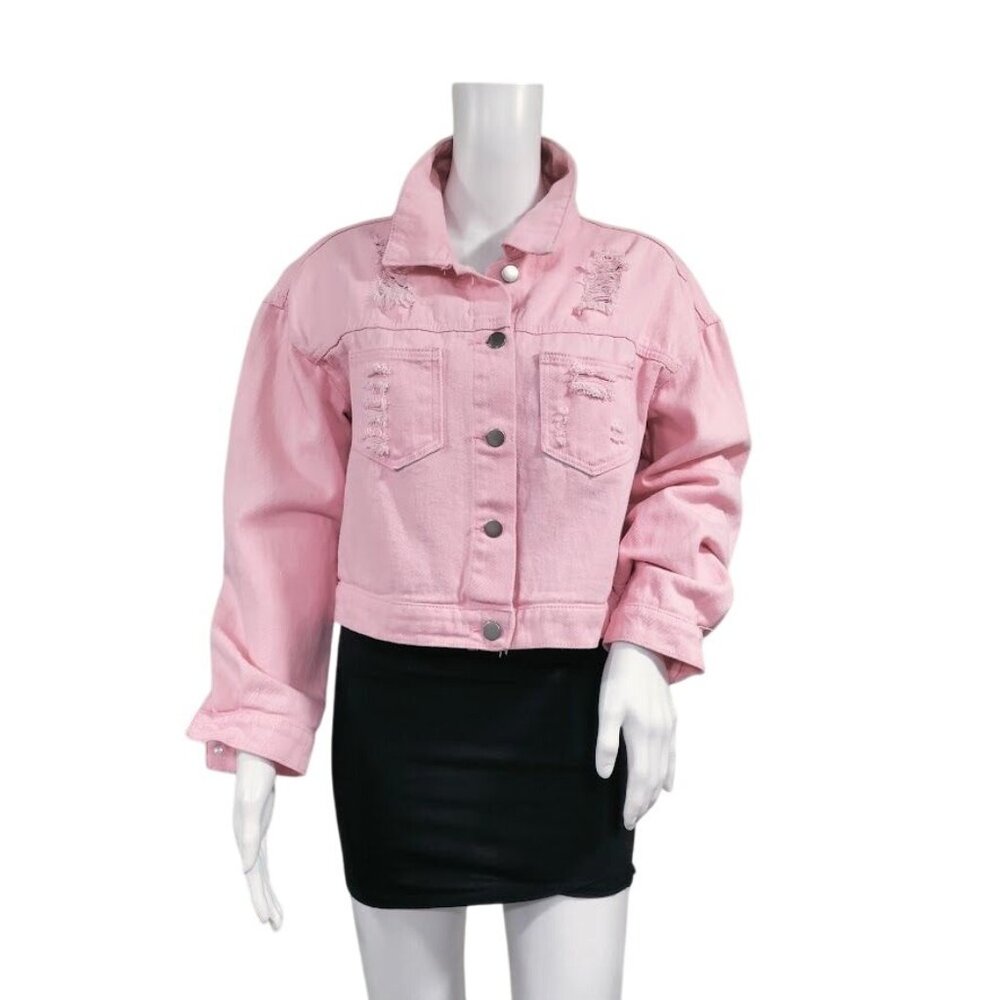 Veveret Cowboy Carter Prairie Coachella Crop Distressed Fringe Jacket Pink Small - Picture 2 of 13